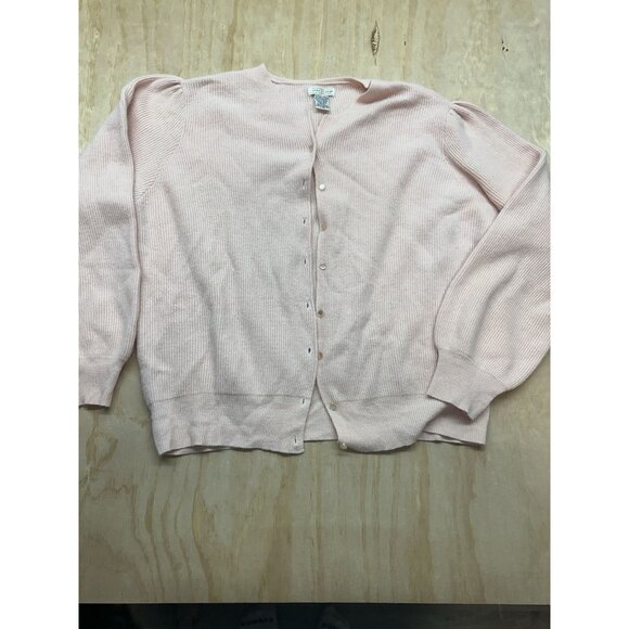 Vintage Yarnworks Women’s Cardigan Sweater Pink Lambswool Angora Blend Ribbed XL - Picture 1 of 8